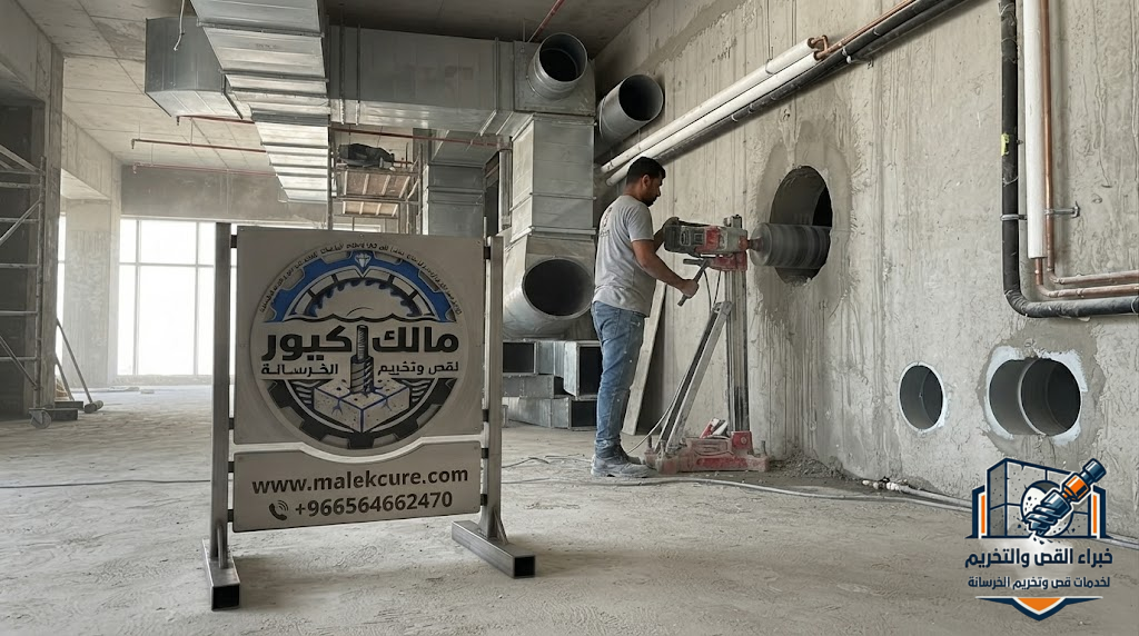 تنفيذ فتحات مكيفات سبليت في الجدران الخرسانية بالجموم باستخدام أجهزة الكور الماسي بدون تكسير