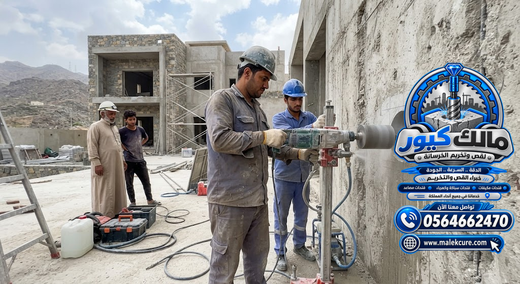 فتح كور مكيفات بالطائف بالكور الماسي لتمرير مواسير التكييف والكهرباء والصرف بدقة