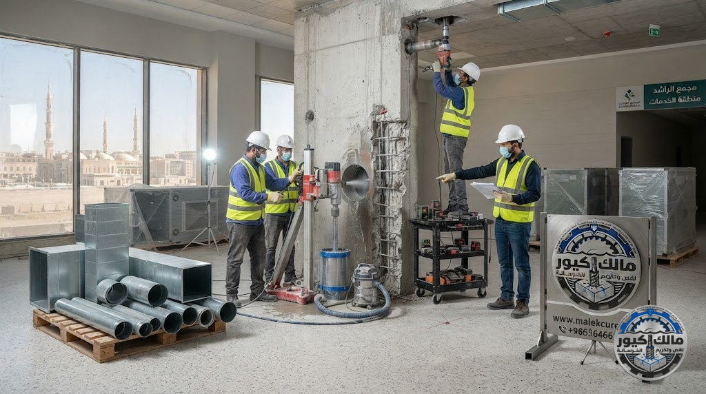 تنفيذ فتحات المكيفات السبليت والمركزي والدكت في المدينة المنورة بالكور الماسي بدقة عالية وبدون تكسير