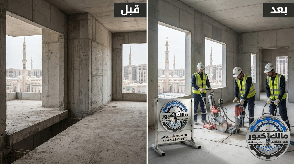 قص الخرسانة المسلحة للمجمعات السكنية والتجارية والمنشآت الحكومية بالمدينة المنورة باستخدام القص الماسي