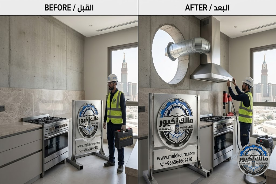 شركة مالك كيور تقدم خدمات فتح كور مداخن في مكة للمطابخ والمطاعم والأفران باستخدام أحدث أجهزة الكور الماسي بدقة عالية