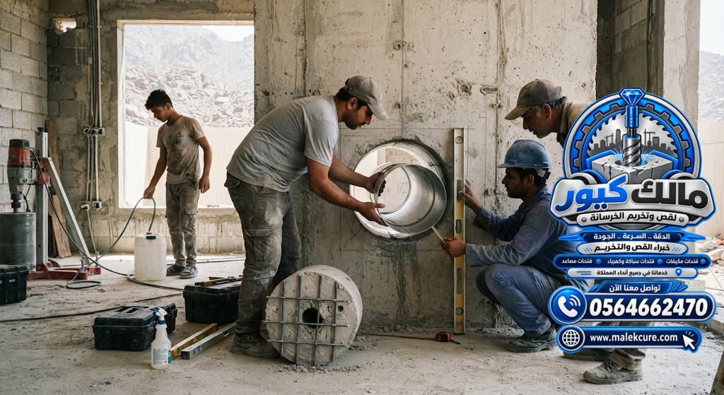 فتح فتحات المداخن والشفاطات في الأسقف والجدران الخرسانية بالطائف مع تحديد قطر ومكان الفتحة