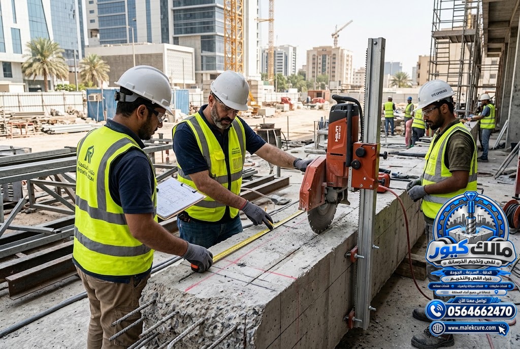 معدات قص الكمرات الخرسانية وتجهيز موقع العمل بجدة