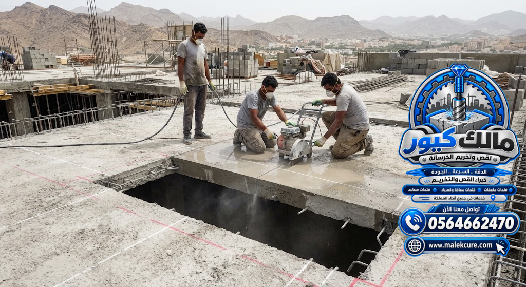 تنفيذ قص ماسي لفتحات الخدمات في الأسقف والبلاطات الخرسانية بالطائف مع مراعاة سماكة السقف والتسليح