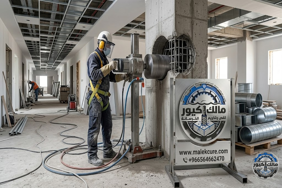 تخريم خرسانة حي الرحاب جدة باستخدام أجهزة الكور الماسي لفتح فتحات المواسير والكهرباء والمكيفات والخزانات بدقة عالية