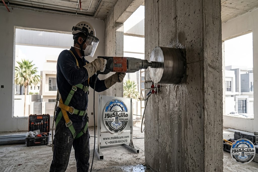تنفيذ فتح كور خرسانة في حي الرحاب جدة للمواسير والكهرباء والتكييف باستخدام أحدث أجهزة الكور الماسي