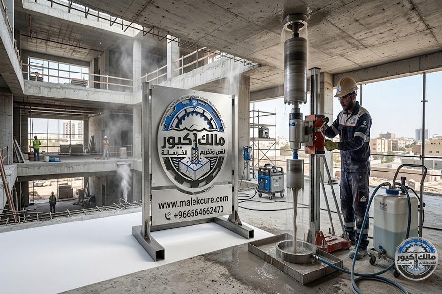 فتح كور خرسانة في حي الرويس جدة لتمديدات السباكة والكهرباء باستخدام أحدث أجهزة الكور الماسي