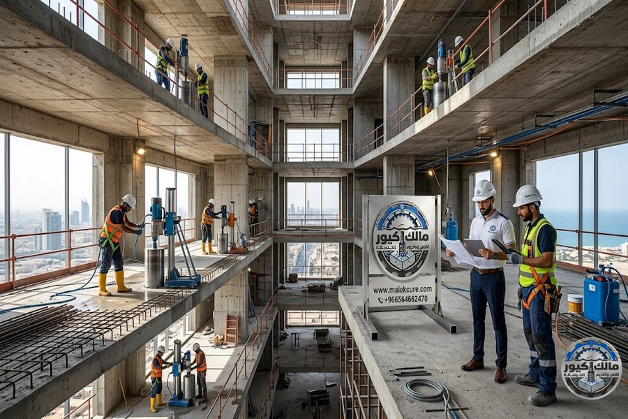 شركة مالك كيور تقدم خدمات تخريم الخرسانة بالكور الماسي في حي الرويس جدة بدون تشققات وبأعلى دقة