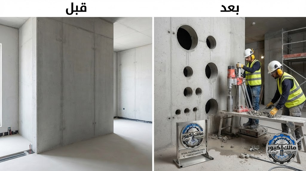 خدمات تخريم الخرسانة بالكور الماسي في حي الزاهر مكة المكرمة للمكيفات والسباكة والكهرباء مع شركة مالك كيور