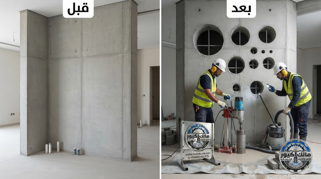 خدمات تخريم الخرسانة بالكور الماسي في حي بطحاء قريش مكة المكرمة للمكيفات والسباكة والكهرباء مع شركة مالك كيور