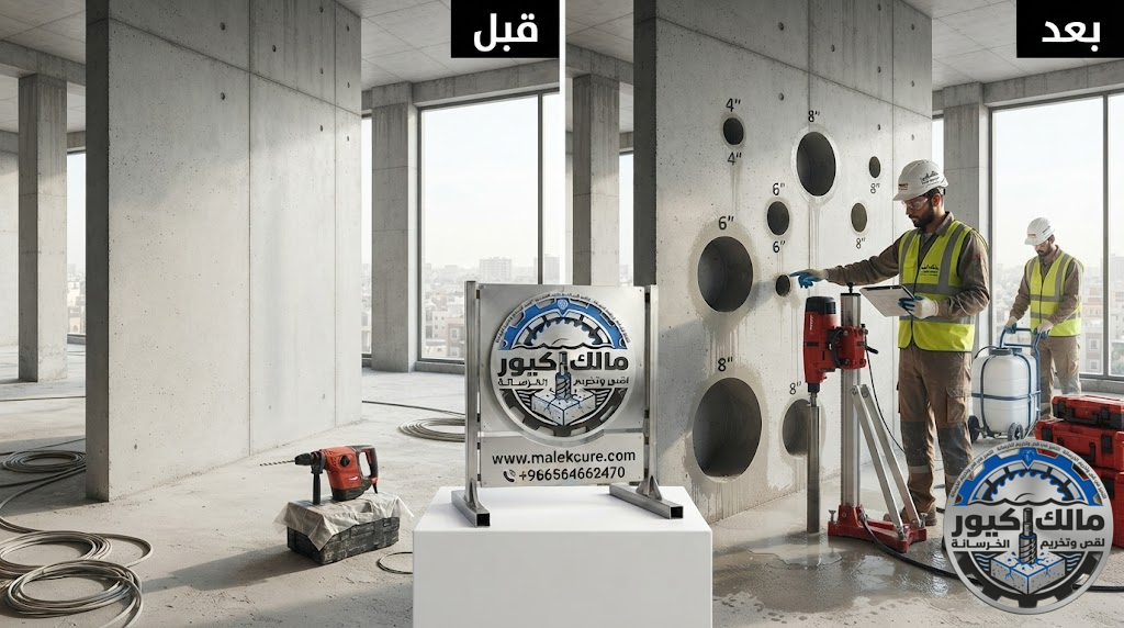 فتح فتحات دائرية في الخرسانة المسلحة بالكور الماسي بخليص