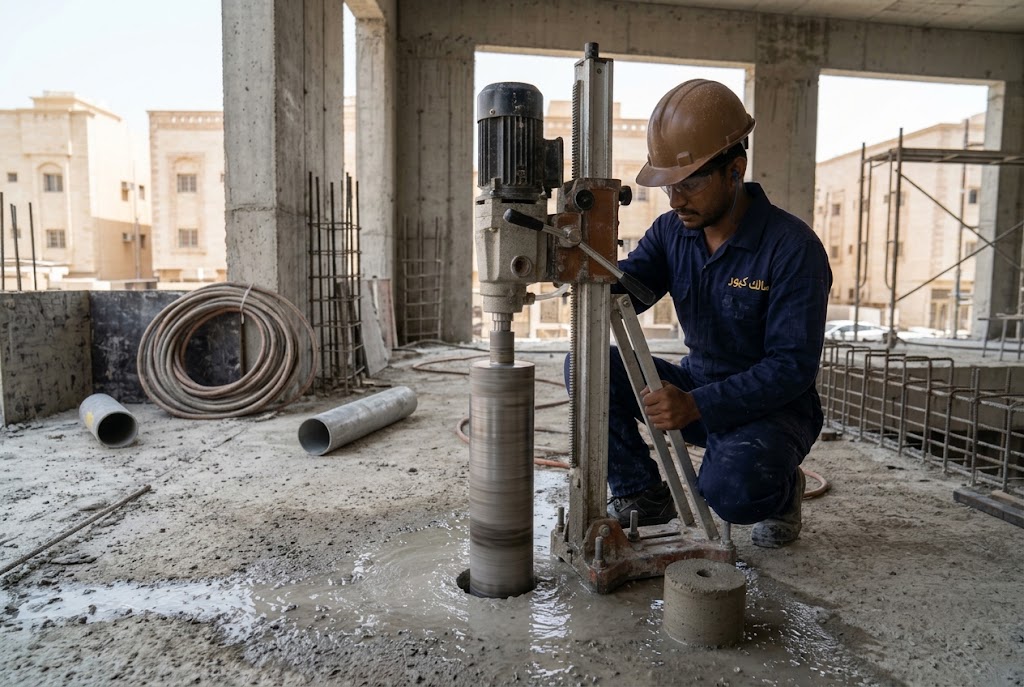 تجهيز فتحات في الخرسانة لتمديد مواسير الغاز مع مراعاة التسليح والخدمات المخفية