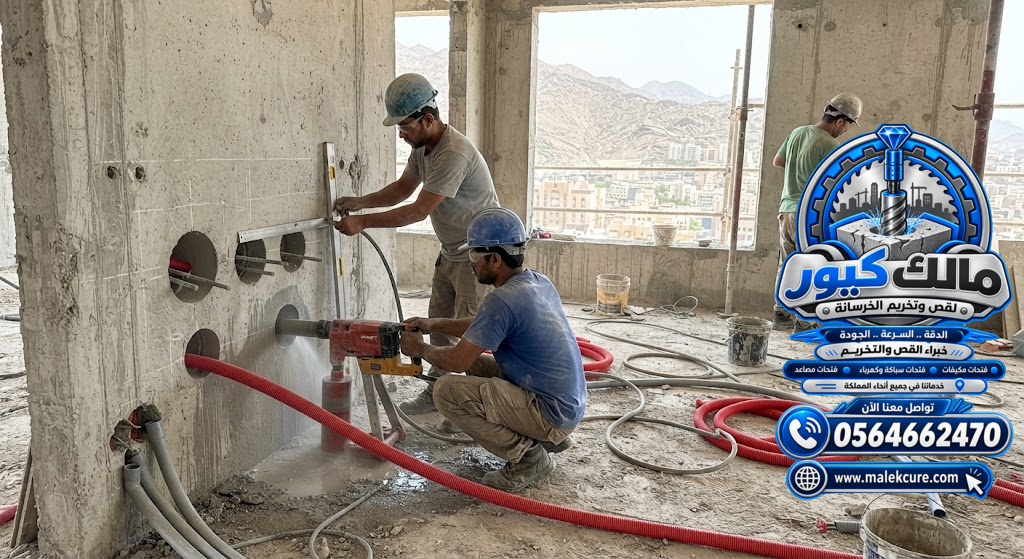 تخريم خرسانة للمواسير والكهرباء بالطائف بالكور الماسي لفتح ممرات دقيقة للتمديدات