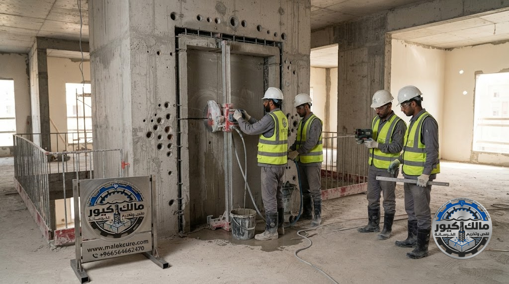 تنفيذ وتجهيز آبار المصاعد في حي أجياد مكة بقص الجدران والبلاطات الخرسانية بالقص الماسي