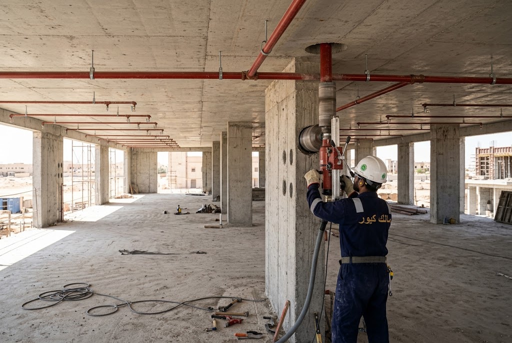 تحديد موقع وقطر فتحة مواسير الحريق في الخرسانة برابغ