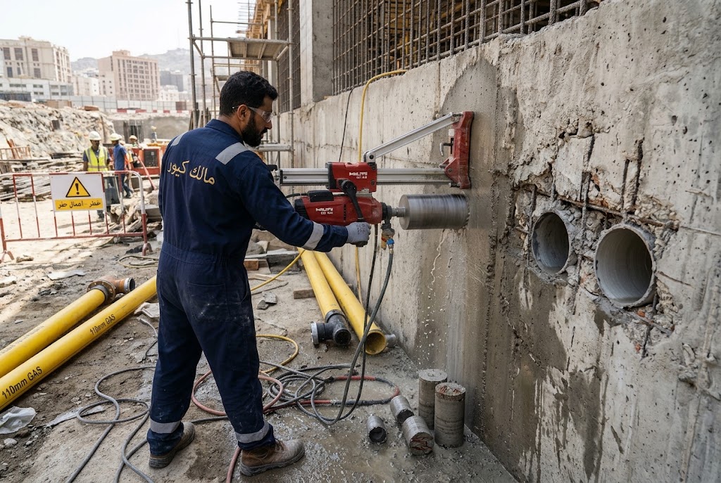 معدات تخريم الخرسانة لفتح فتحة ماسورة غاز بمكة المكرمة