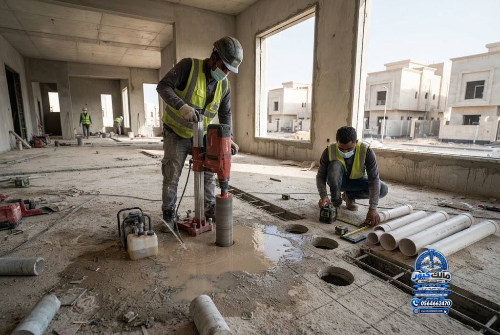 تنفيذ فتحات مواسير المياه في الخرسانة بجدة
