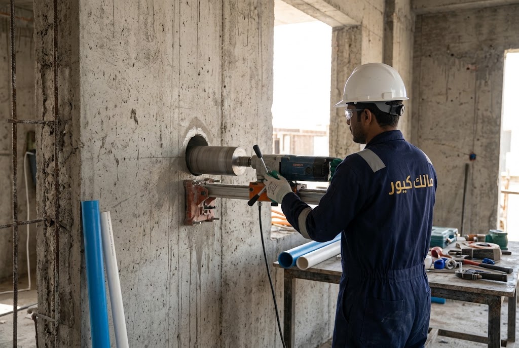 تجهيز موقع تخريم الخرسانة لتمديد مواسير المياه برابغ