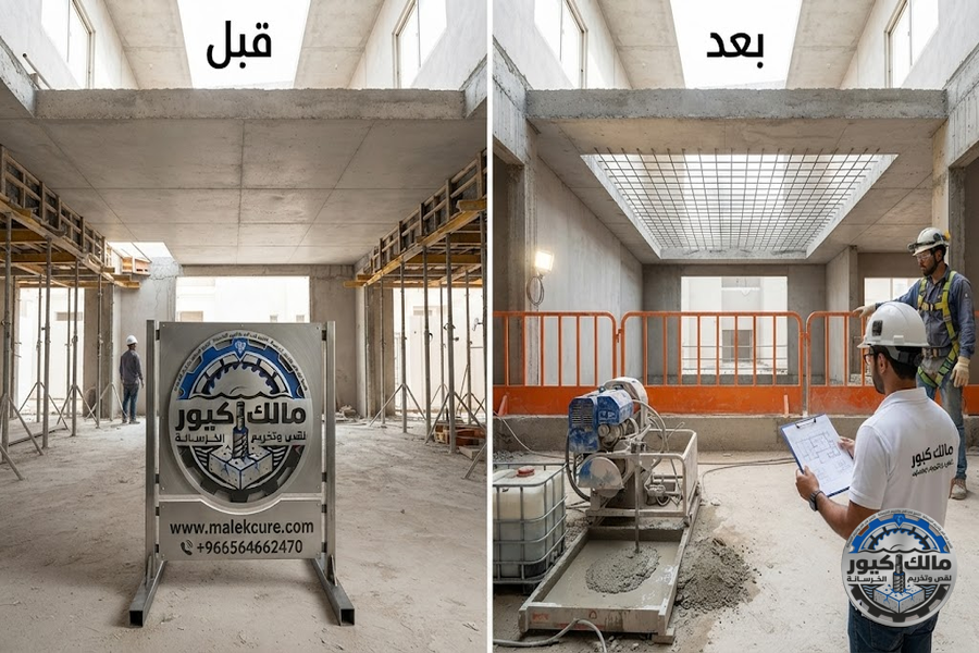 شركة مالك كيور تقدم خدمات قص الأسقف الخرسانية في مكة باستخدام أحدث مناشير القص الماسي لفتح السلالم والمصاعد والمناور بدقة عالية