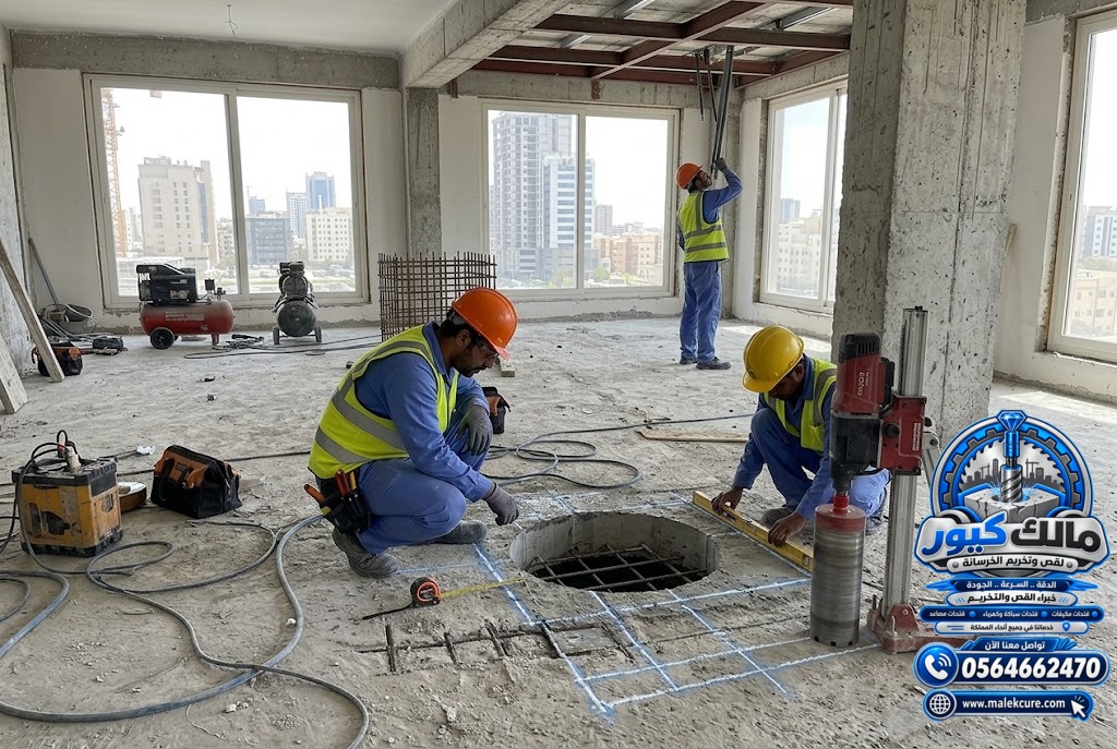 تخريم بلاطات الأسقف الخرسانية لتمرير المواسير بجدة