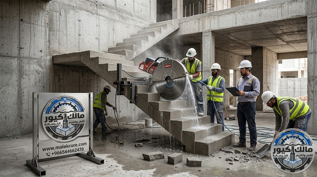 شركة مالك كيور تقدم خدمات قص وتعديل الدرج الخرساني في جدة للمنازل والمشاريع بأمان عالي