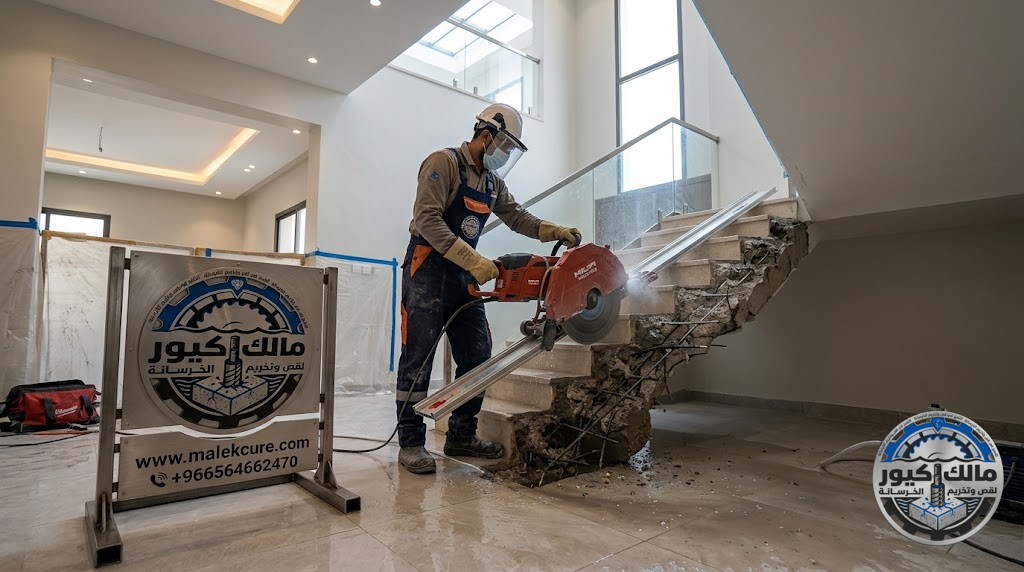 شركة مالك كيور تقدم خدمات قص السلالم الخرسانية وإنشاء فتحات الأدراج في ينبع باستخدام أحدث معدات القص الماسي بدقة عالية