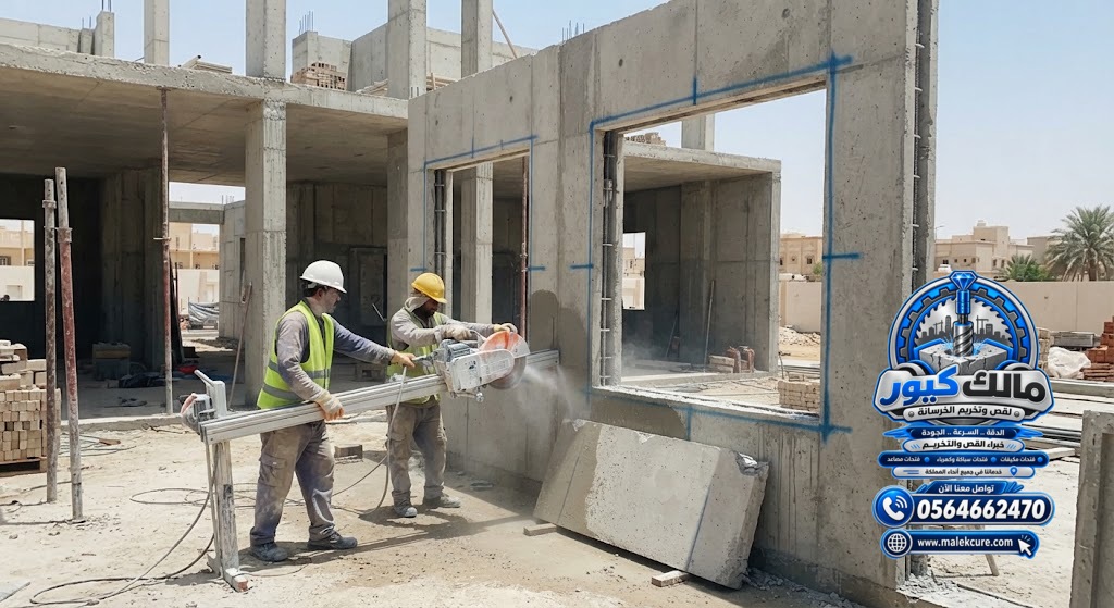 قص فتحات الأبواب والنوافذ في الجدران الخرسانية بالكامل