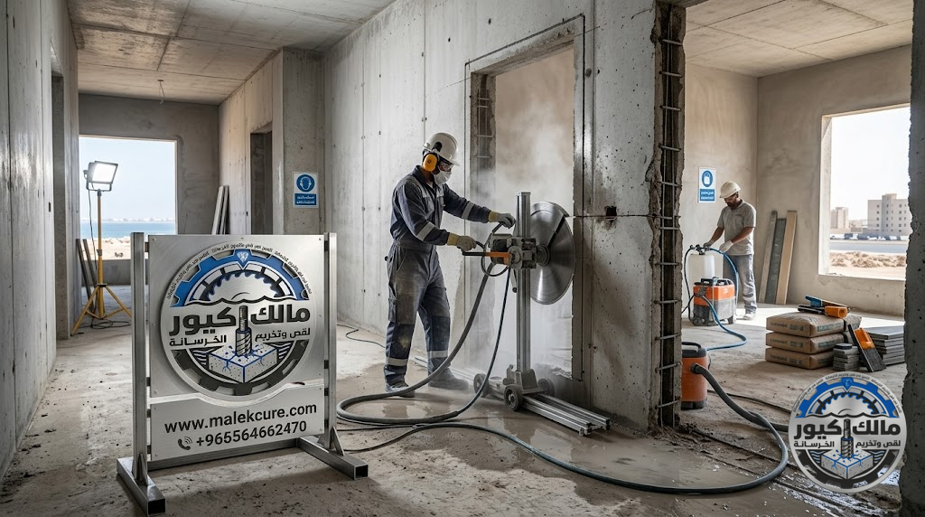شركة مالك كيور تقدم خدمات قص الجدران الخرسانية المسلحة في ينبع باستخدام أحدث أجهزة القص الماسي بدقة عالية وبدون تشققات