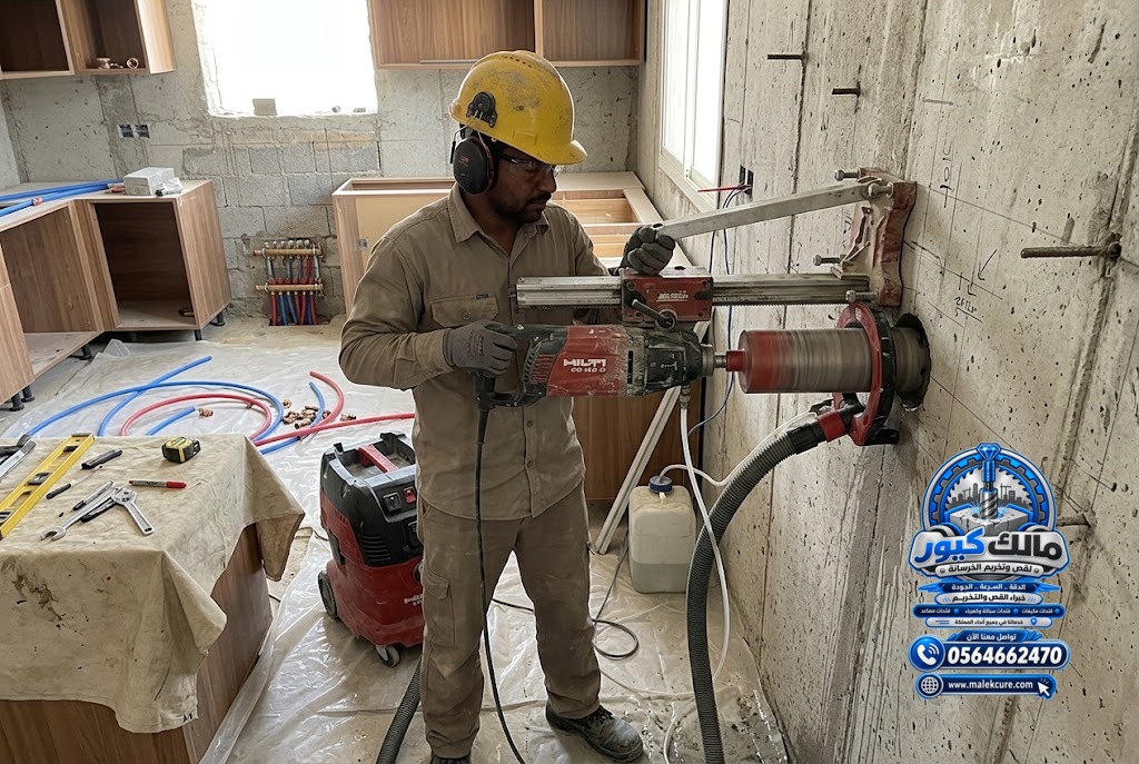 تحديد موقع وقطر فتحة ماسورة المياه في جدار خرساني برابغ