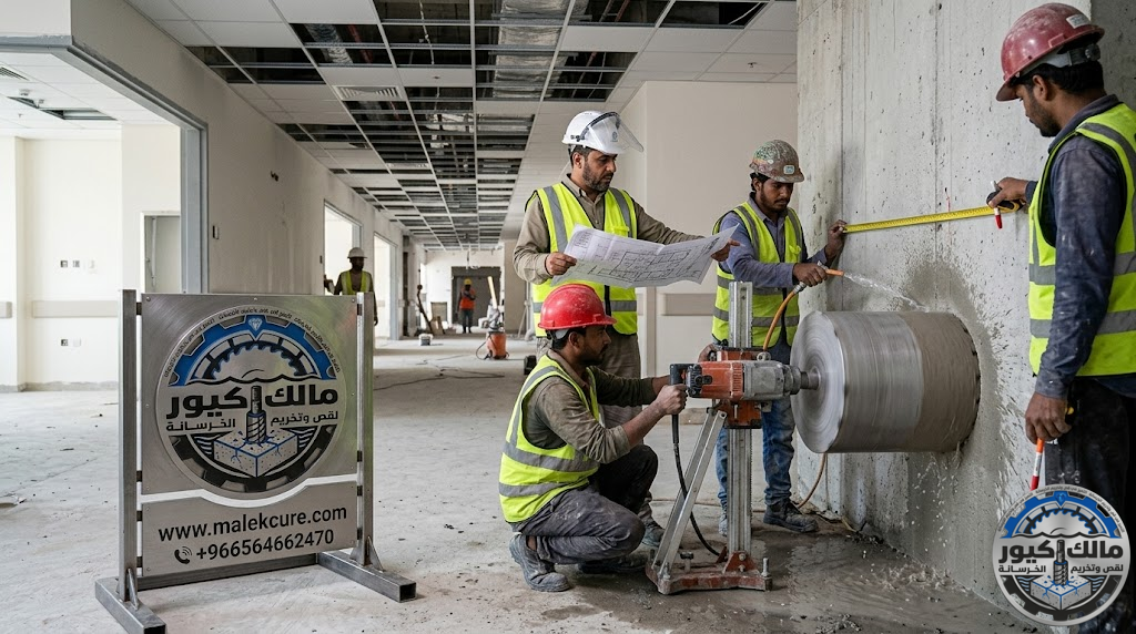مقاول تخريم خرسانة بالكور بجدة لفتح كور المكيفات والمصاعد والمداخن والكهرباء والسباكة بدقة عالية