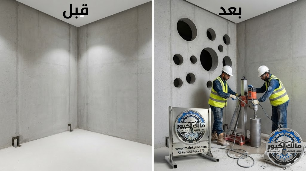 تنفيذ فتحات الكور الماسي للمكيفات والسباكة والكهرباء والصرف الصحي في حي الزاهر مكة بدقة عالية