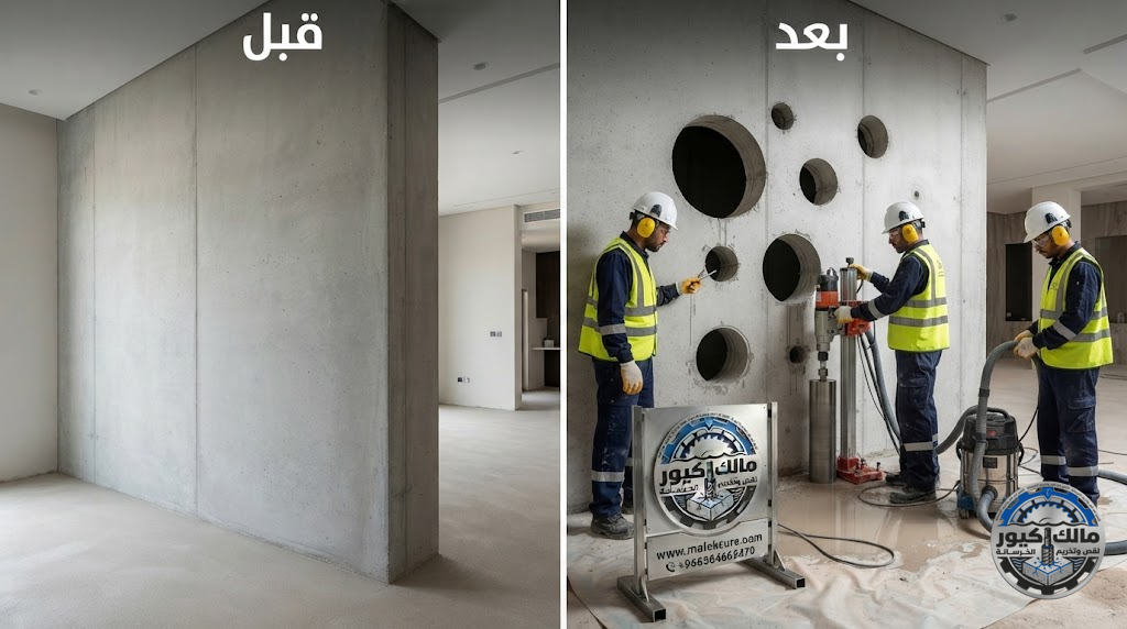 خدمات فتح كور الخرسانة في حي بطحاء قريش مكة المكرمة للمكيفات والسباكة والكهرباء بواسطة شركة مالك كيور