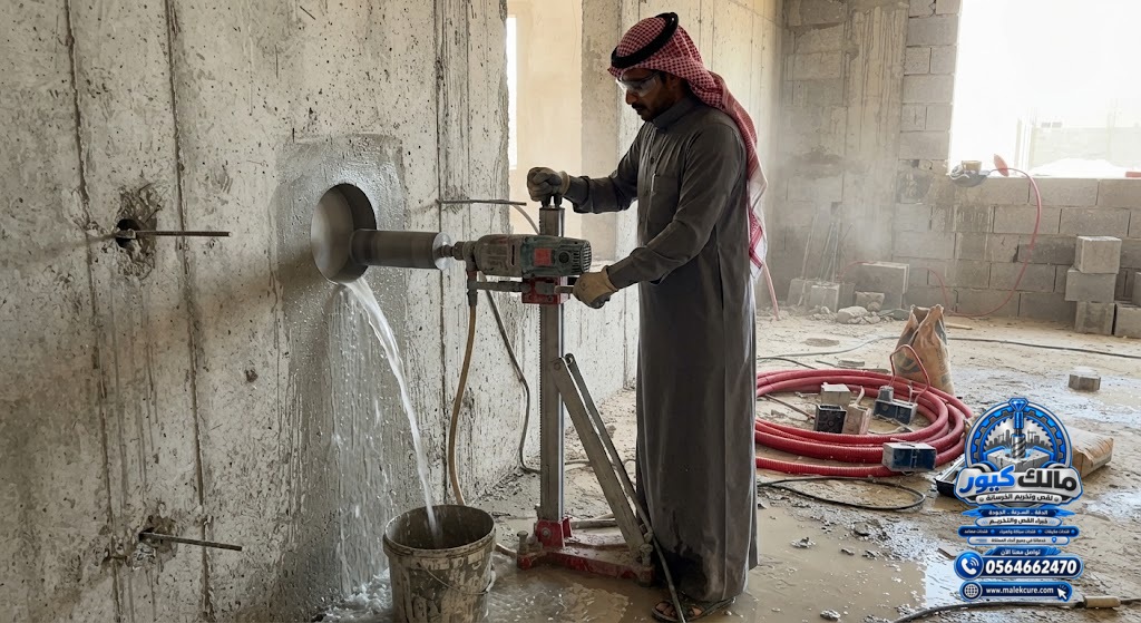 فتح فتحات المواسير والتمديدات الكهربائية في الخرسانة بالليث