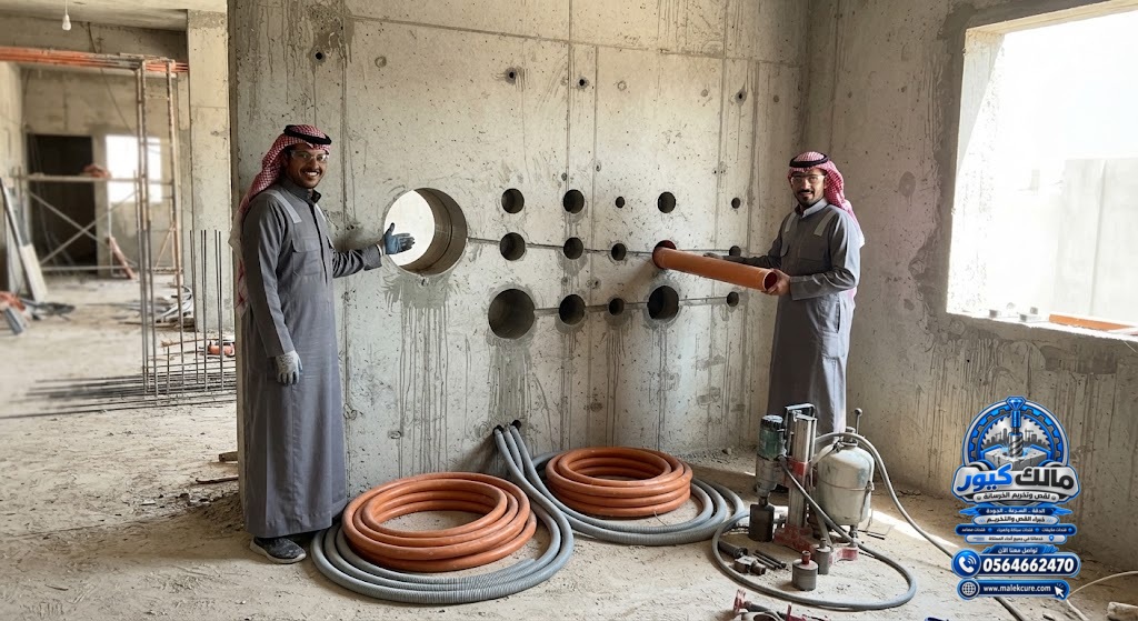 تخريم الخرسانة بالكور الماسي للمواسير والكهرباء بالليث
