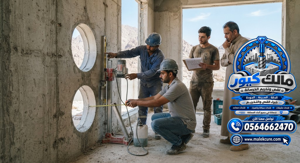 فتح فتحات تهوية بالكور الماسي في الجدران والأسقف الخرسانية بالطائف حسب المقاس المطلوب