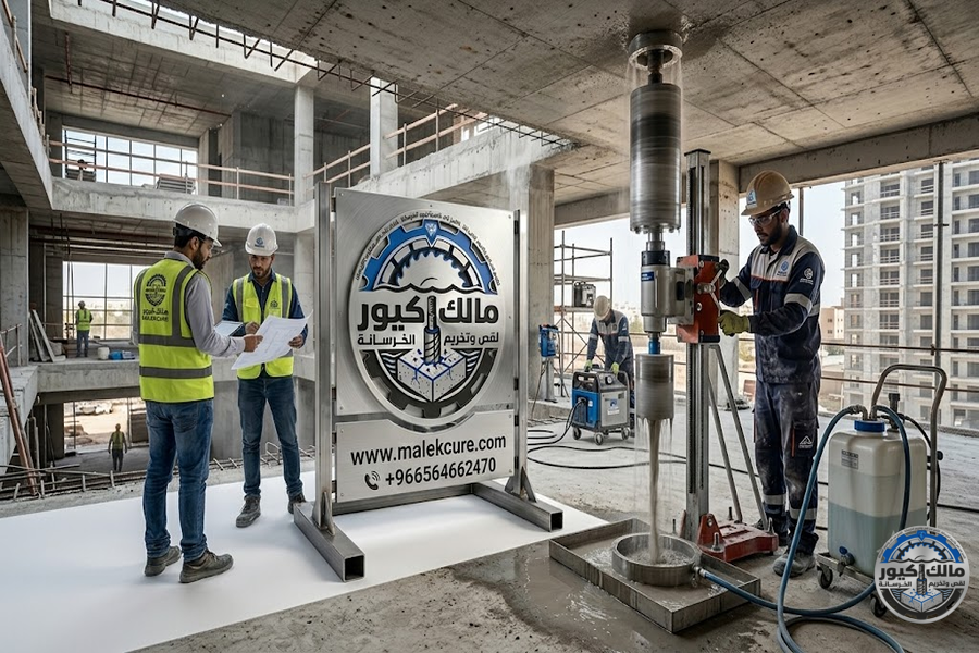 فتح كور حي الرويس بجدة باستخدام أجهزة الكور الماسي لعمل فتحات المواسير والكهرباء والمكيفات والتهوية بدقة عالية