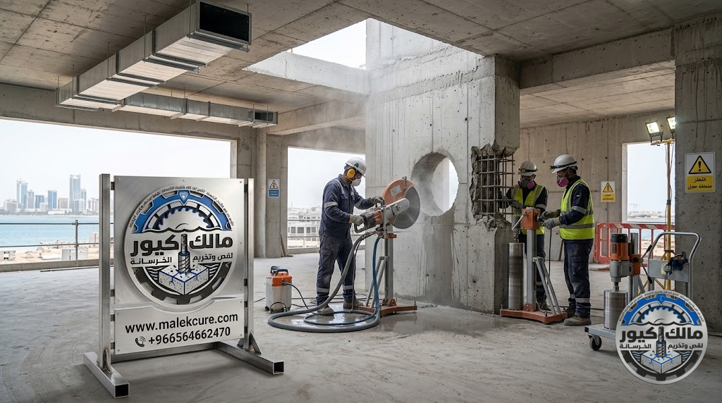 شركة مالك كيور تقدم خدمات فتح الكور في ينبع باستخدام أحدث أجهزة الكور الماسي لفتحات المكيفات والمواسير والكهرباء بدقة عالية