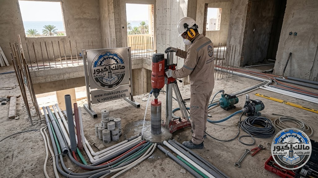 شركة مالك كيور تقدم خدمات فتح الكور في ينبع باستخدام أحدث أجهزة الكور الماسي لفتحات المكيفات والمواسير والكهرباء بدقة عالية