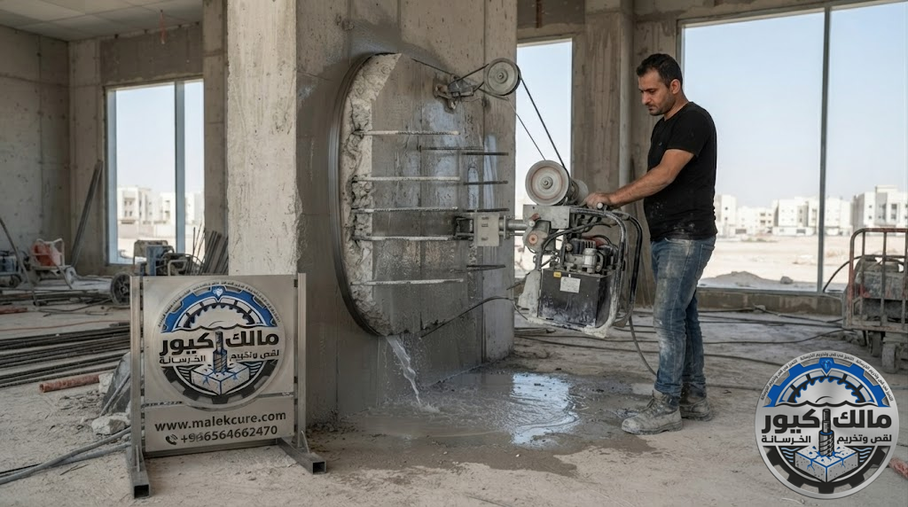 تنفيذ قص الخرسانة المسلحة بالواير الماسي في الجموم للمشاريع والمباني الخرسانية بدون تكسير أو تشققات