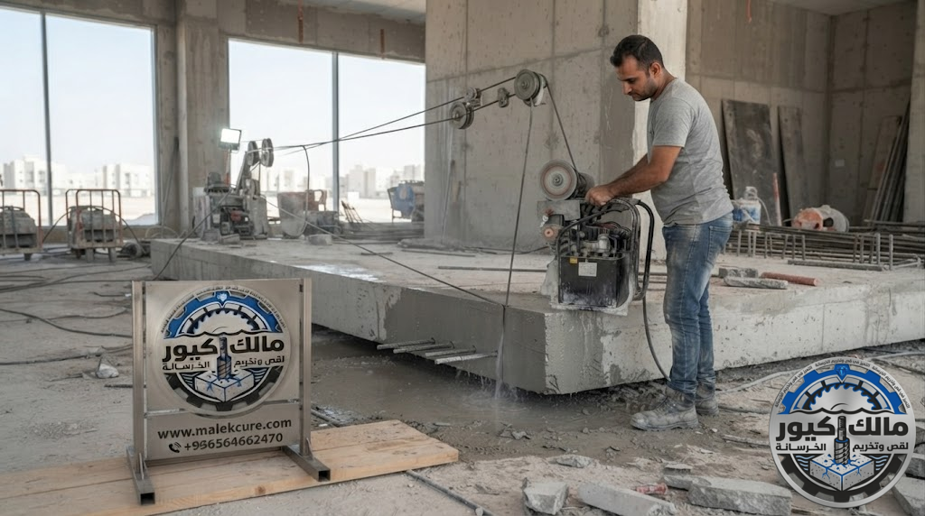 استخدام أحدث تقنيات الواير الماسي لقص الجسور والأسقف والجدران الخرسانية في الجموم بأعلى دقة