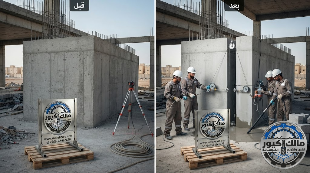 قص الجدران والأسقف الخرسانية السميكة بالواير الماسي في خليص