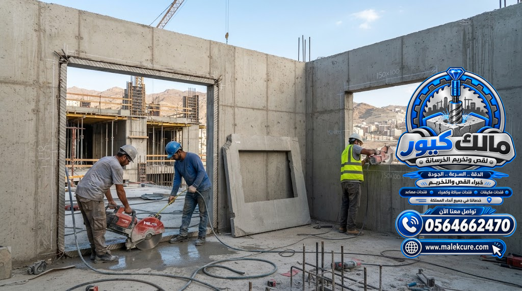 قص فتحات أبواب ونوافذ بالطائف في الجدران الخرسانية بالمنشار الماسي بدقة