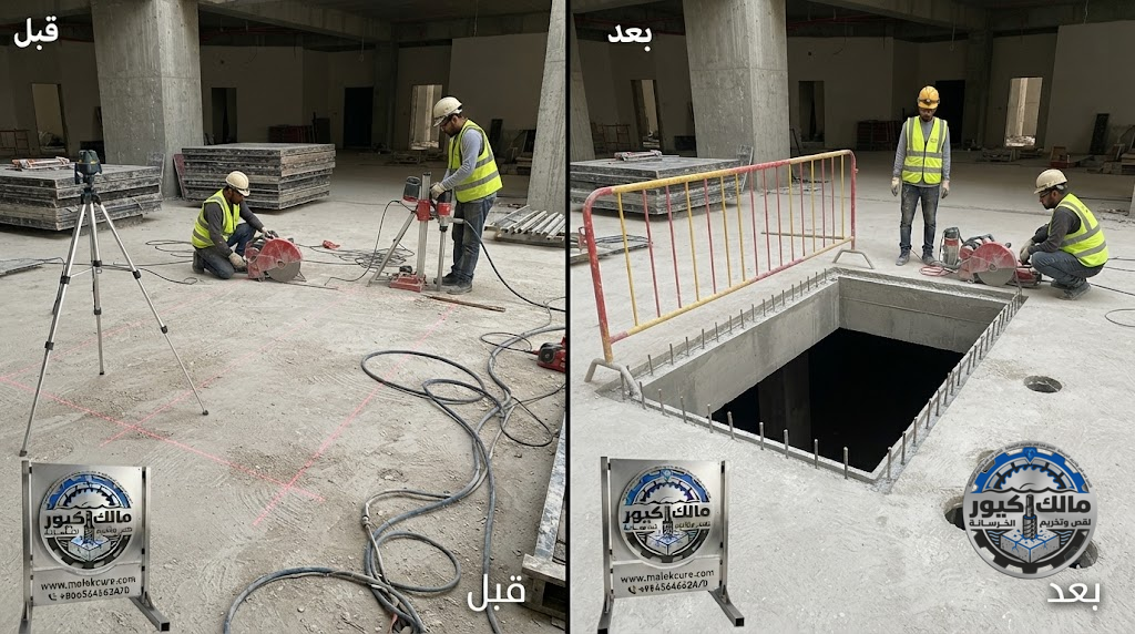 قص وتخريم فتحات المصاعد في الخرسانة المسلحة للمباني والفلل بحي الرصيفة مكة