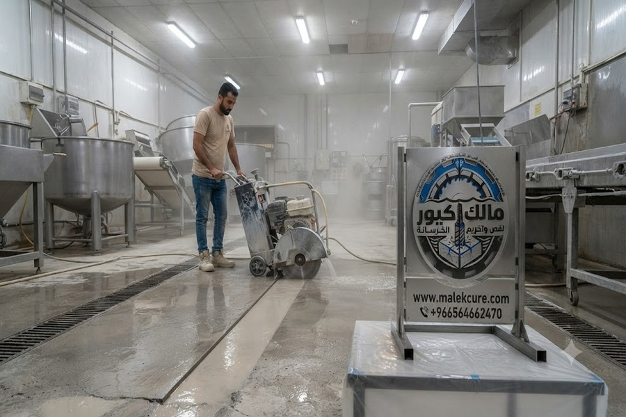فتح وتخريم المناطق الخرسانية في المنشآت الصناعية بالجموم