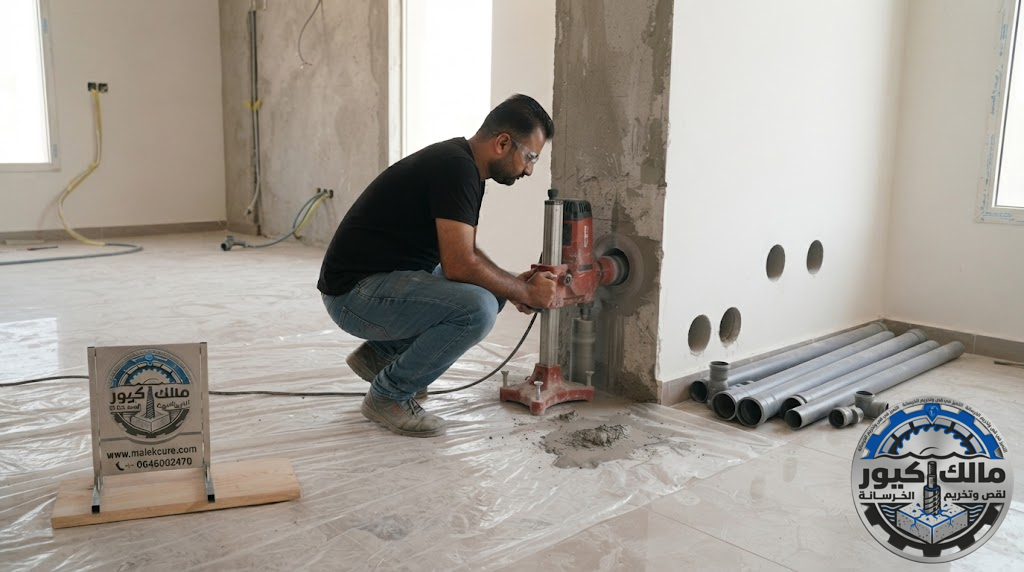 فتح كور لمواسير الصرف الصحي بالجموم باستخدام أجهزة الكور الماسي لتنفيذ فتحات دقيقة وآمنة