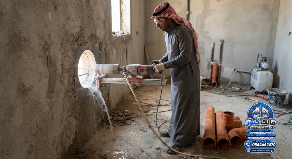 فتح فتحات مواسير السباكة والصرف في الخرسانة بالليث