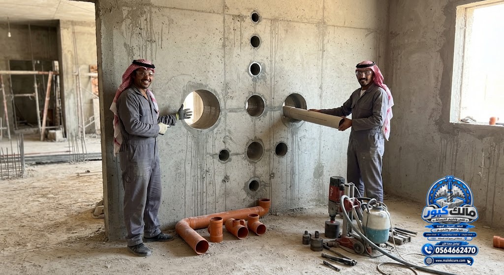 تخريم الخرسانة بالكور الماسي للمواسير بالليث