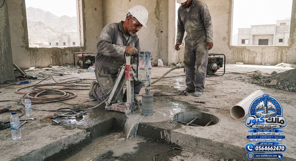 فتح فتحات مواسير المياه والصرف داخل الخرسانة بالطائف