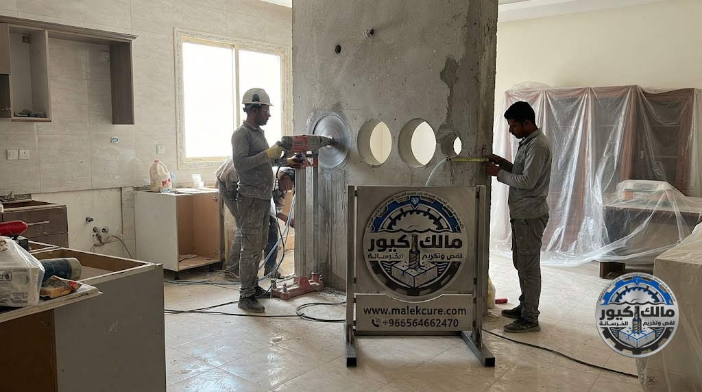 تنفيذ فتحات الكور الماسي في الجدران والأسقف الخرسانية بحي أجياد مكة للمواسير والخدمات