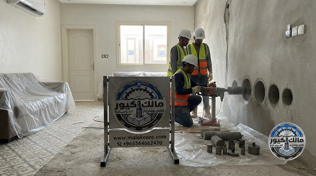 تخريم الخرسانة المسلحة بحي أجياد مكة لتمرير مواسير الكهرباء والتكييف والصرف والتهوية بدقة